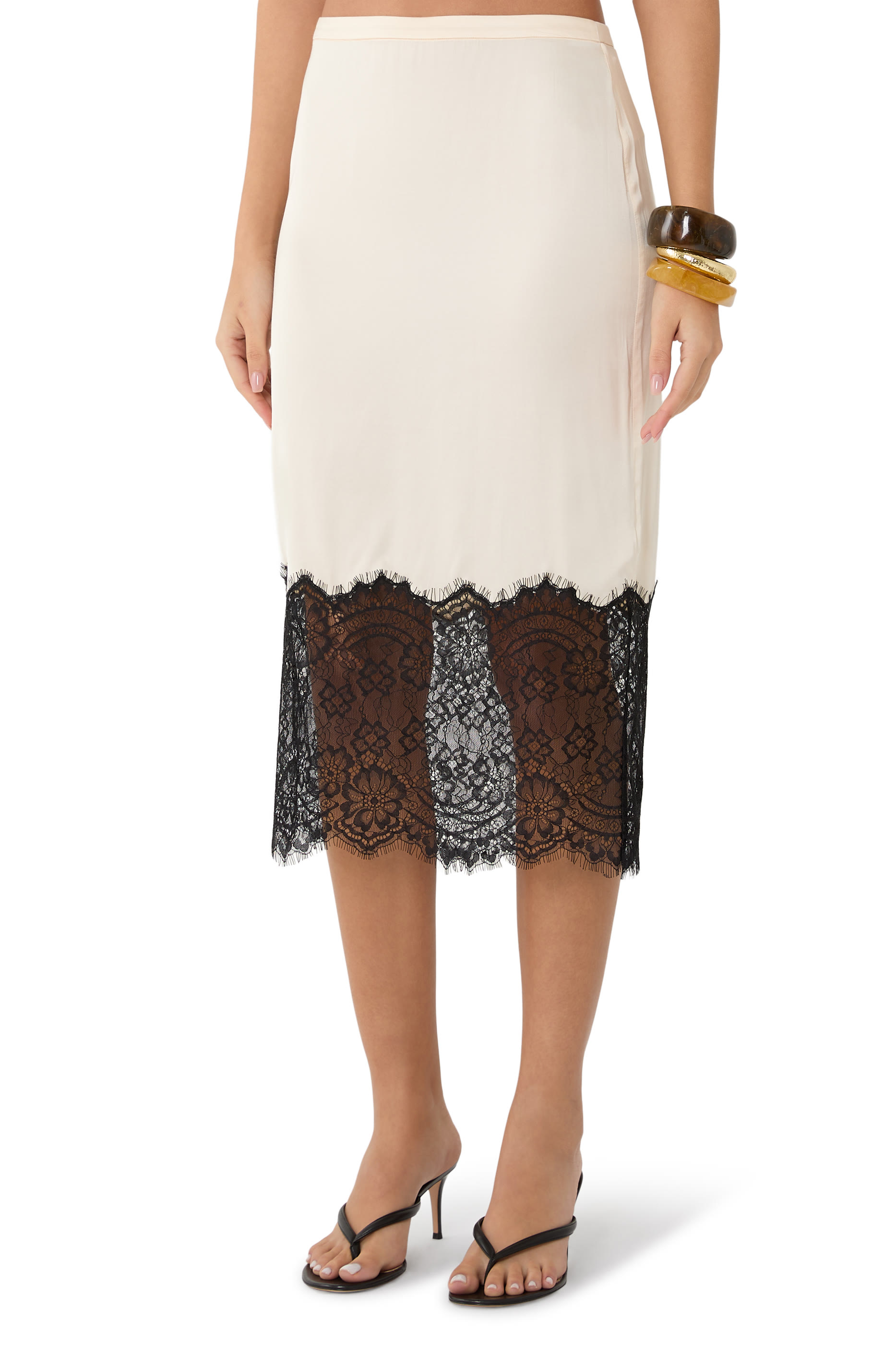 Satin Lace Slip Midi Skirt 