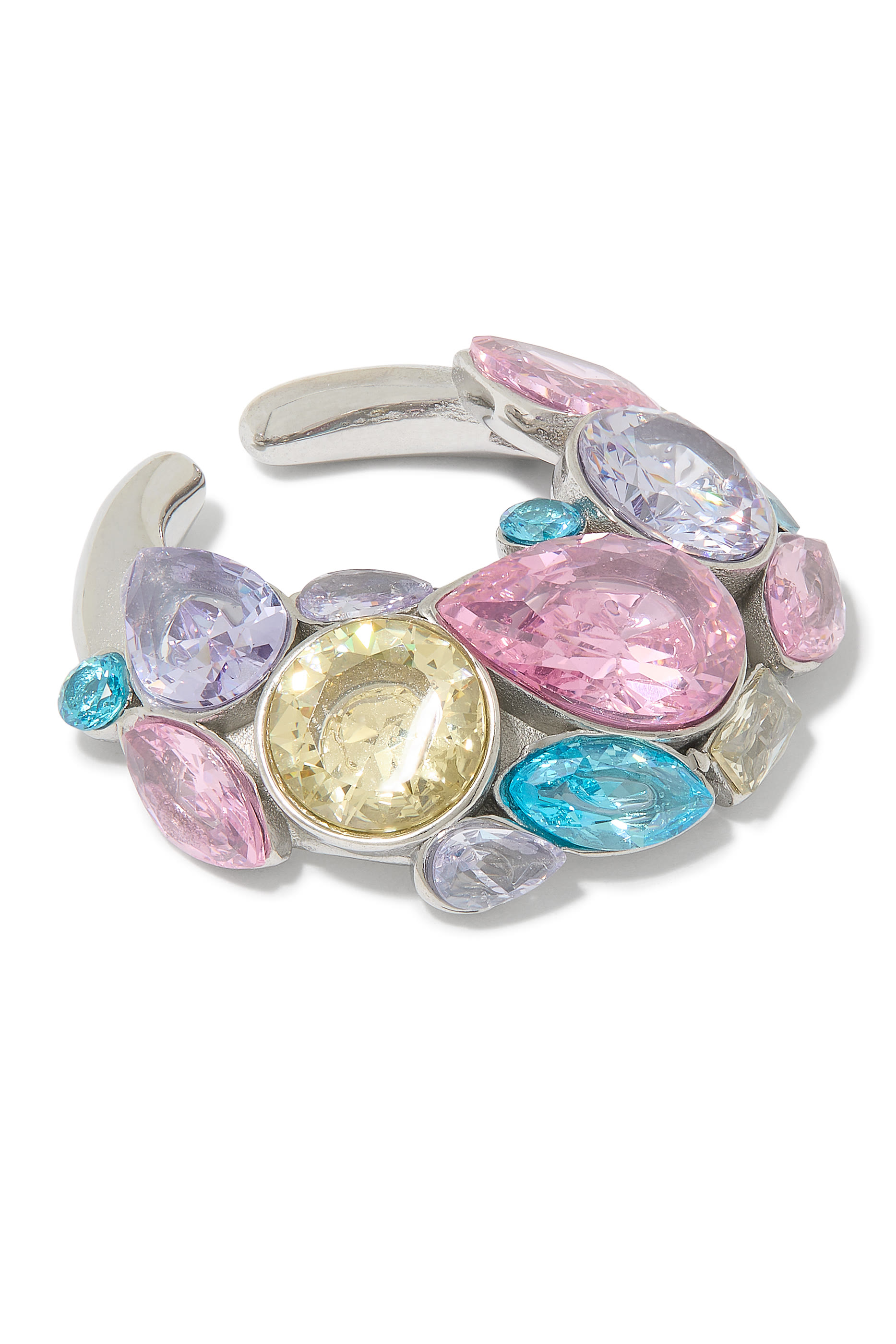 Round Single Ear Cuff, Silver-Plated Stainless Steel & Crystals