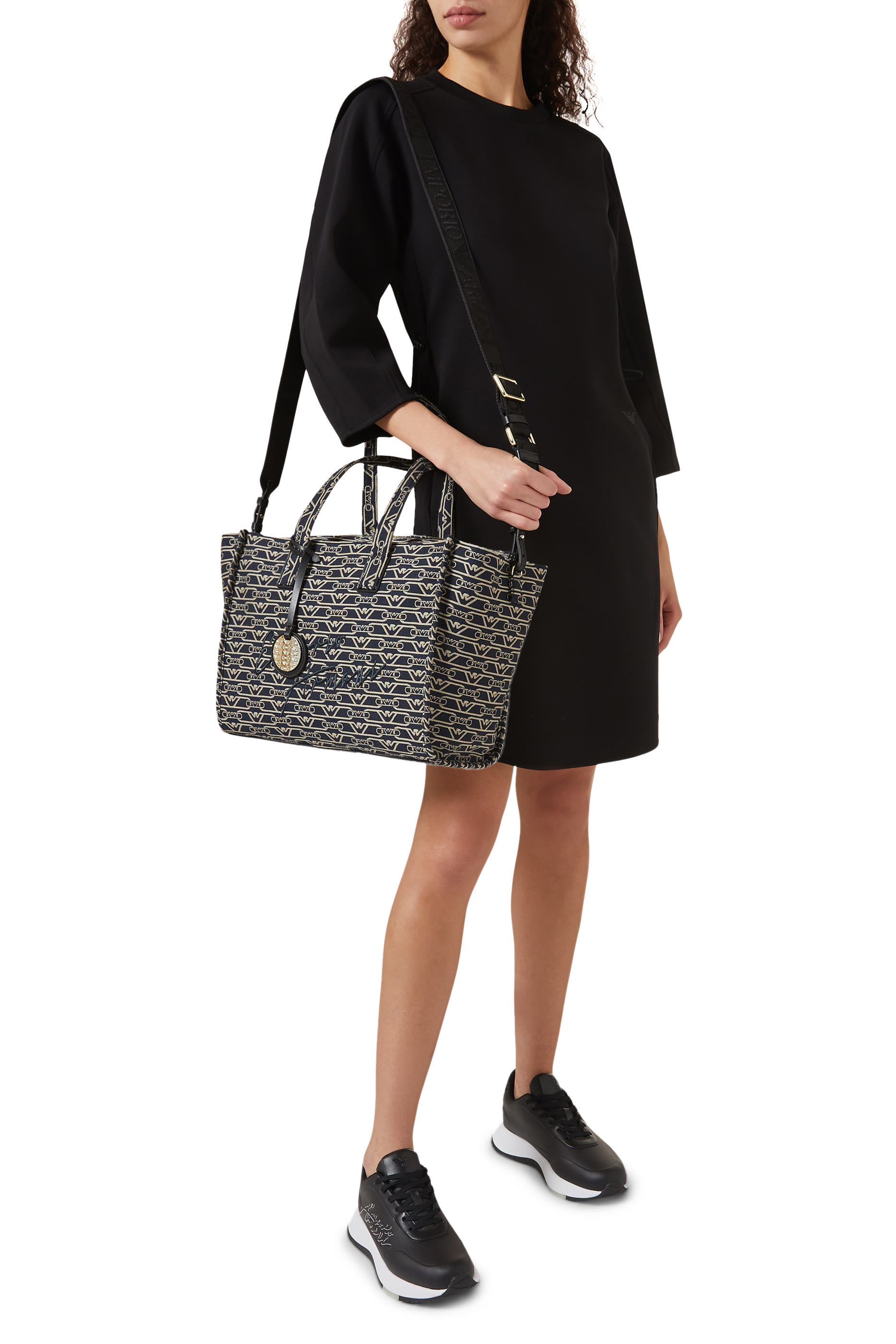 Medium Shopper Bag with All-Over Monogram Print