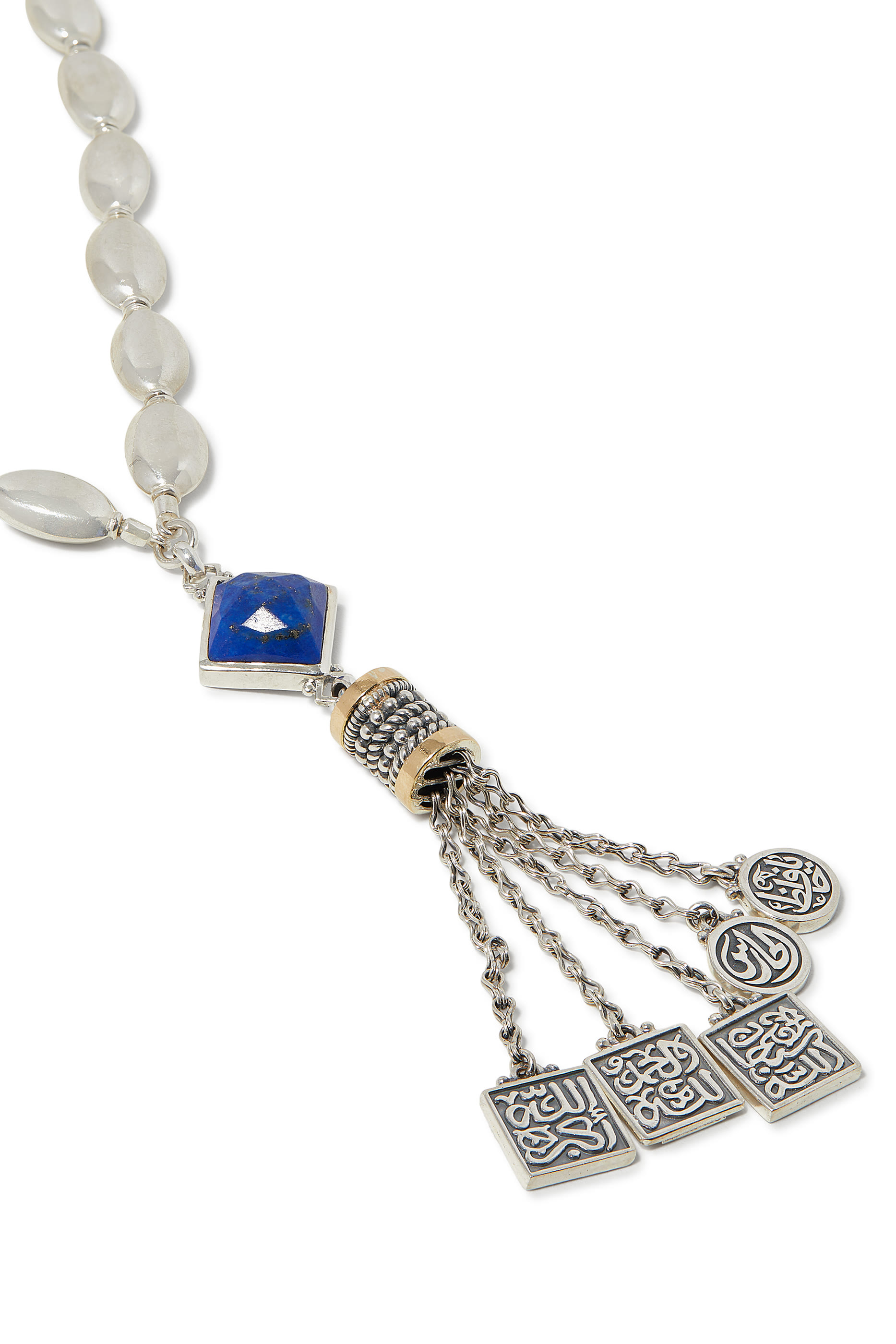  Tassel Rosary Necklace, Sterling Silver &  Lapis Lazuli 