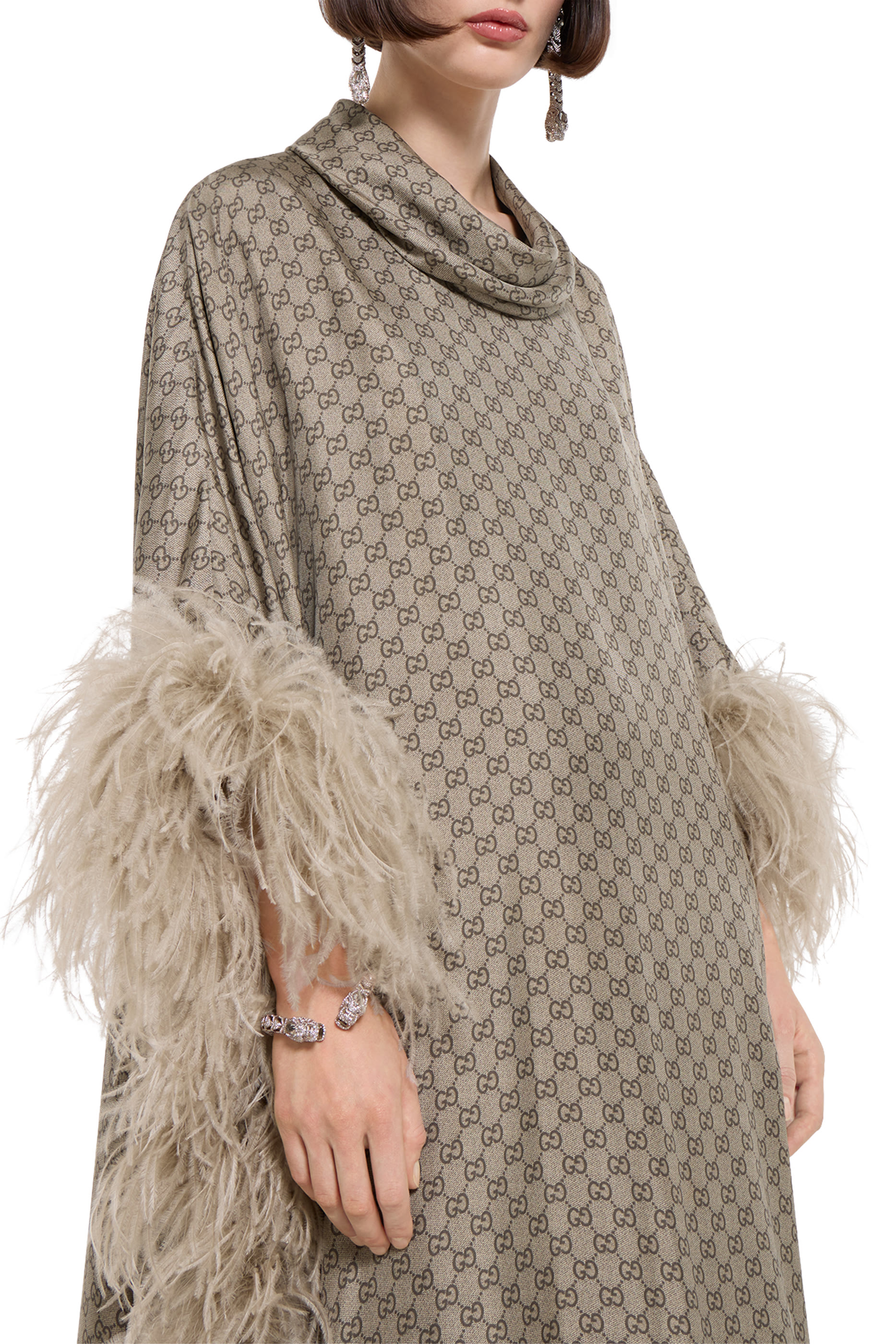 All-Over GG Print Silk Twill Long Dress