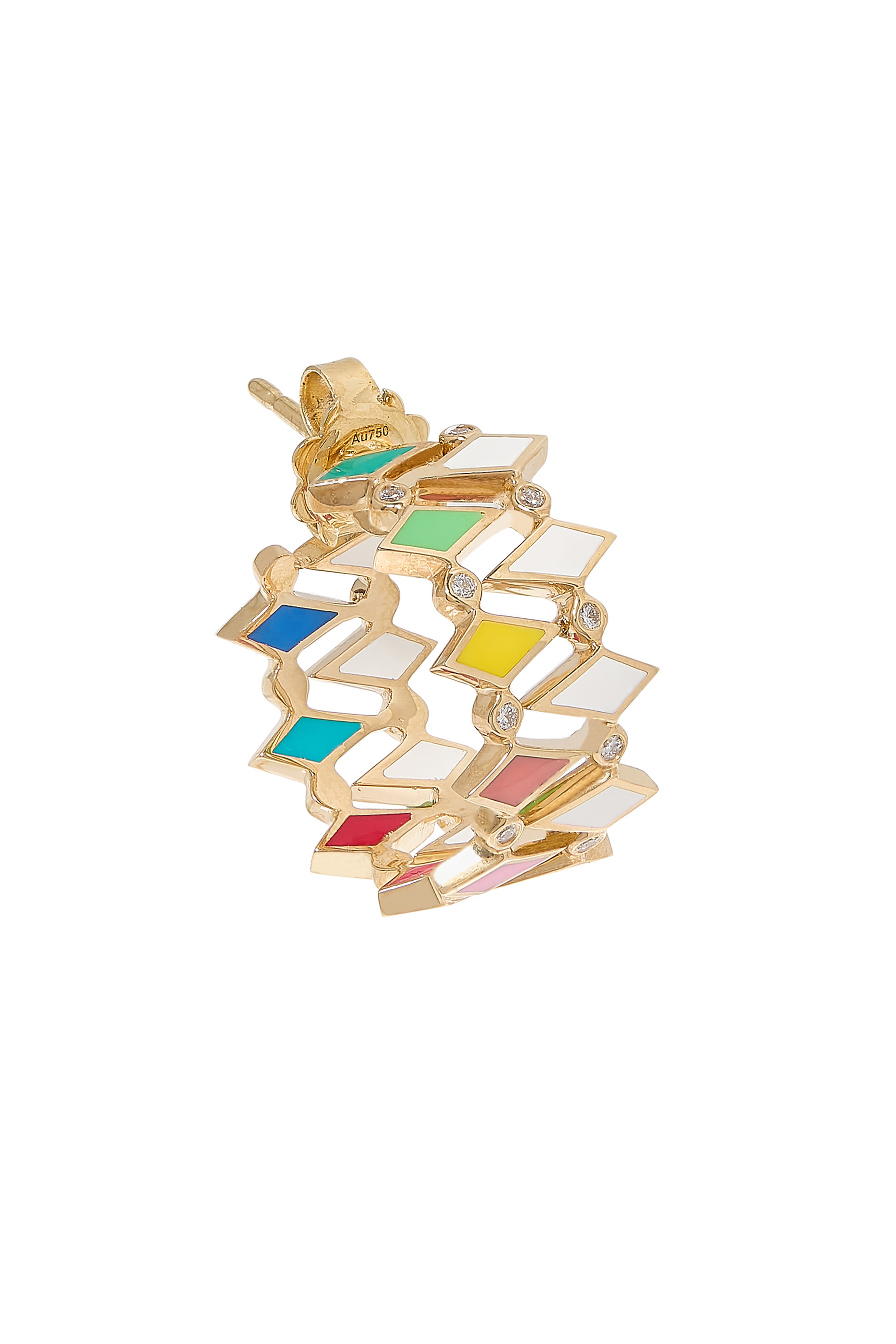 Mosaic Earrings, 18k Yellow Gold & Diamonds, Enamel