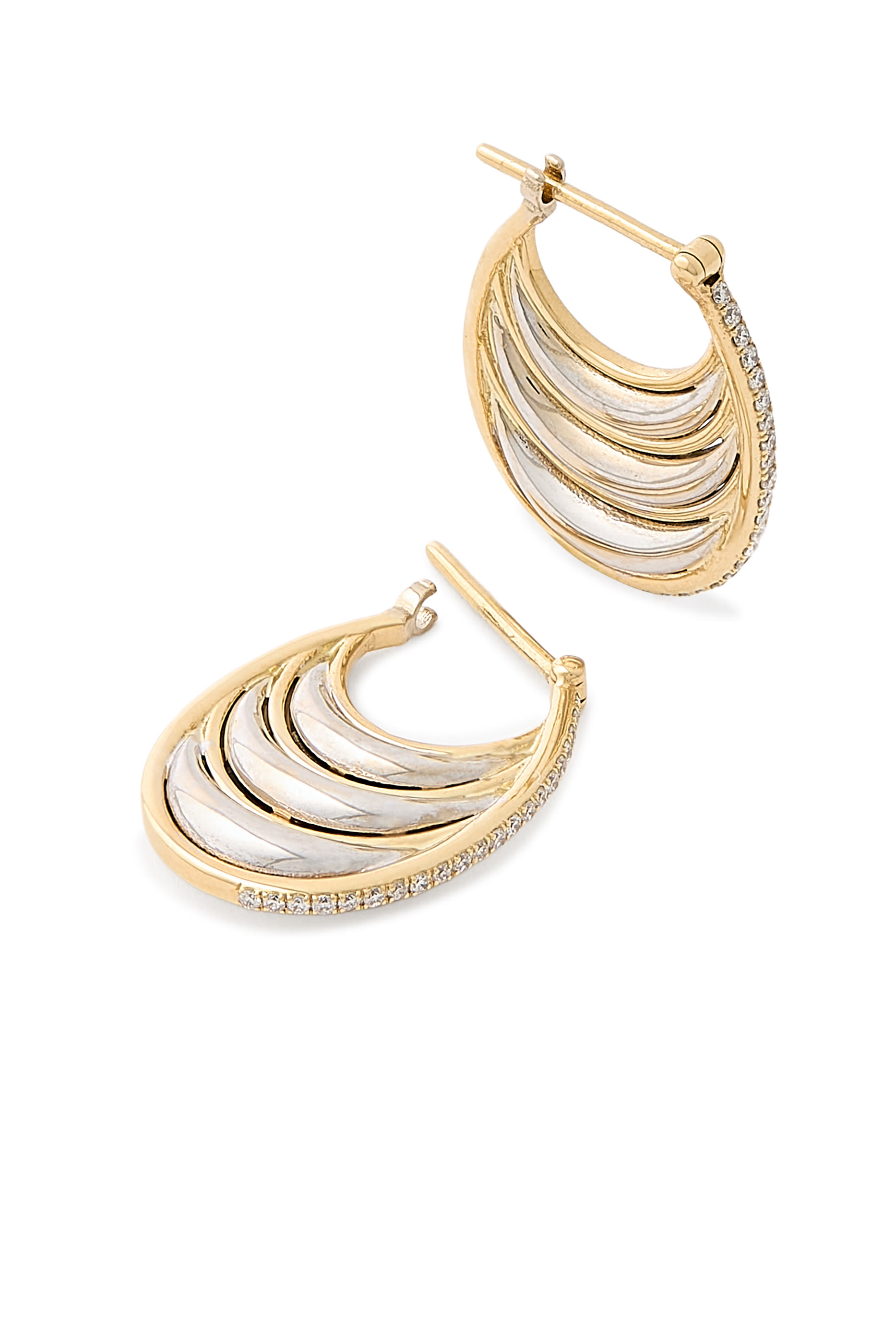  Triple Bloop Moon Earrings, 18K Yellow Gold with White Gold & Diamonds