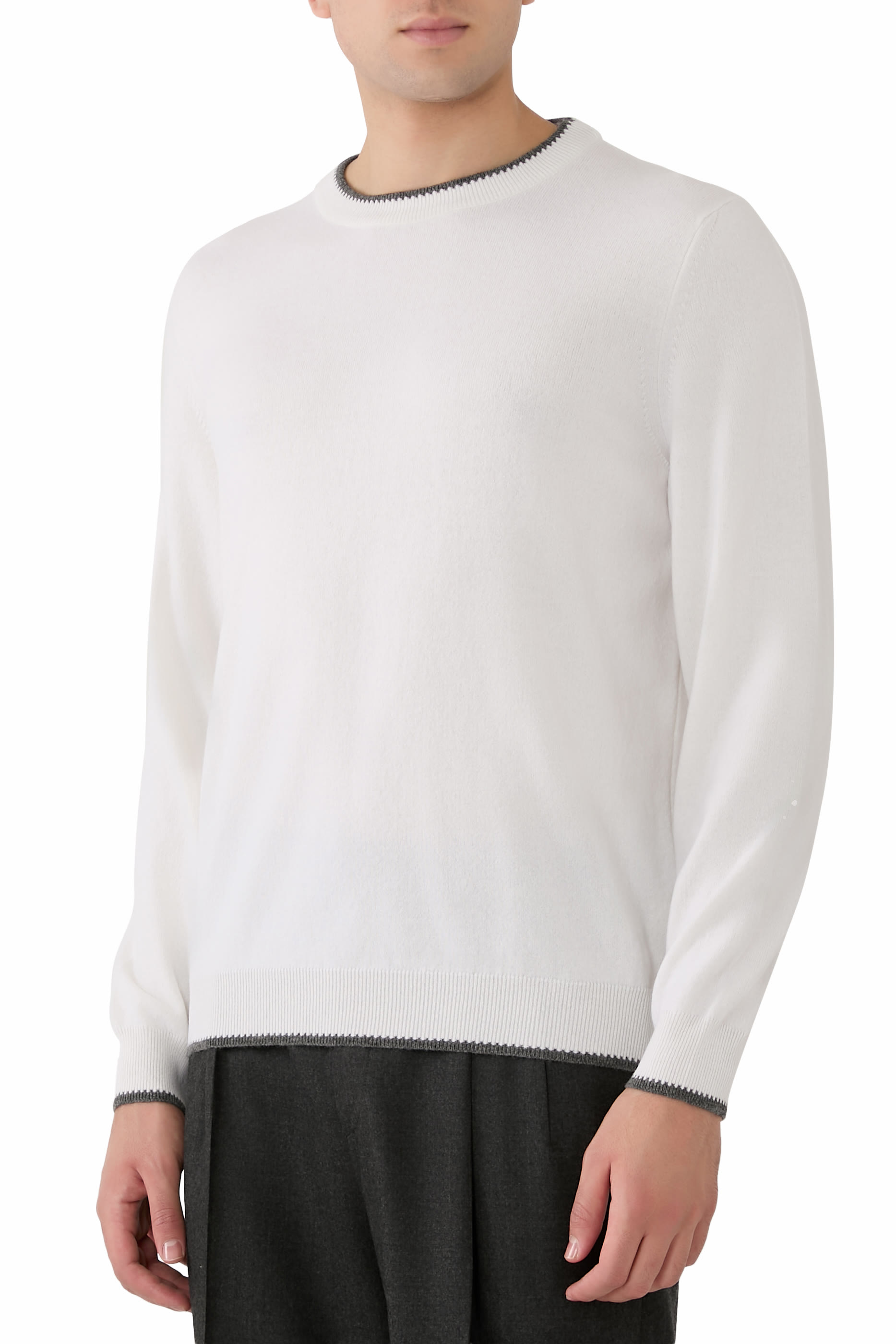 Contrast Trim Cashmere Crewneck