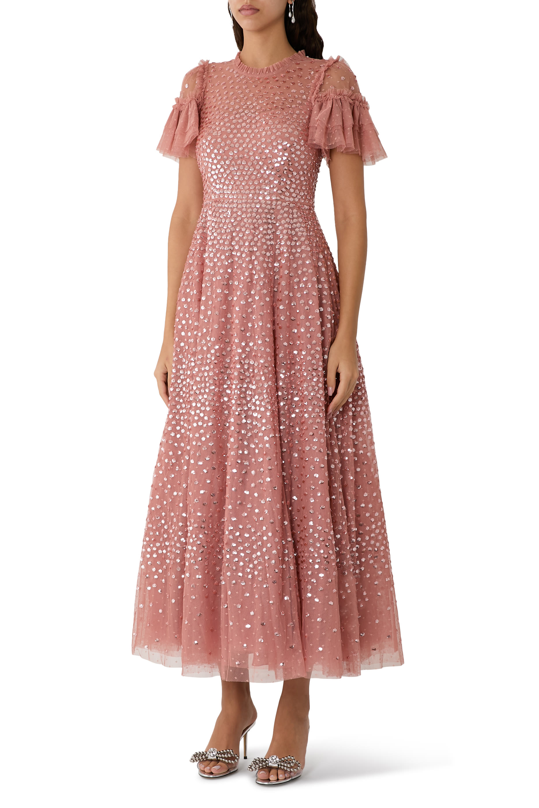 Everett Bloom One-Shoulder Ankle Gown