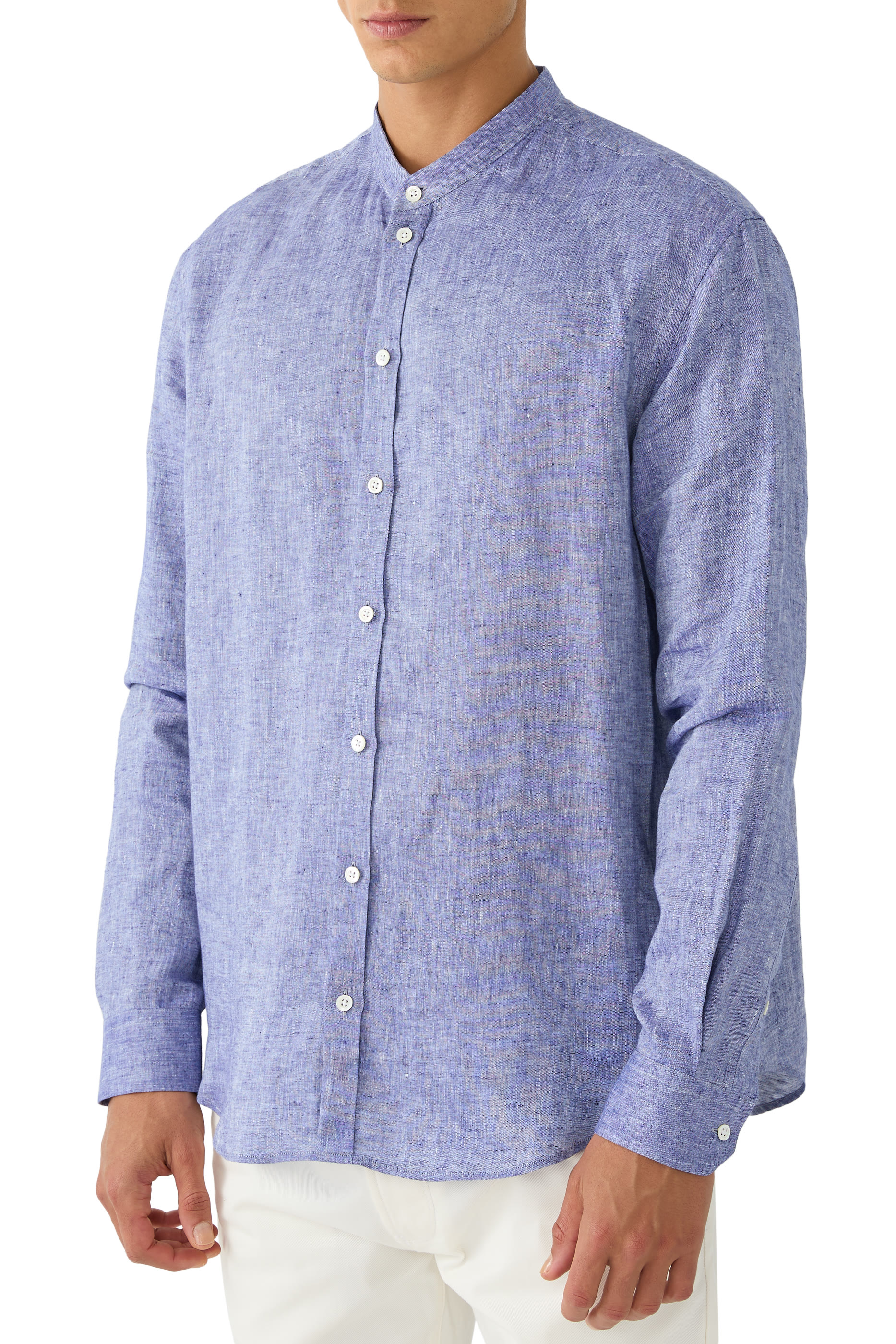 Linen Chambray Shirt with Guru Collar 