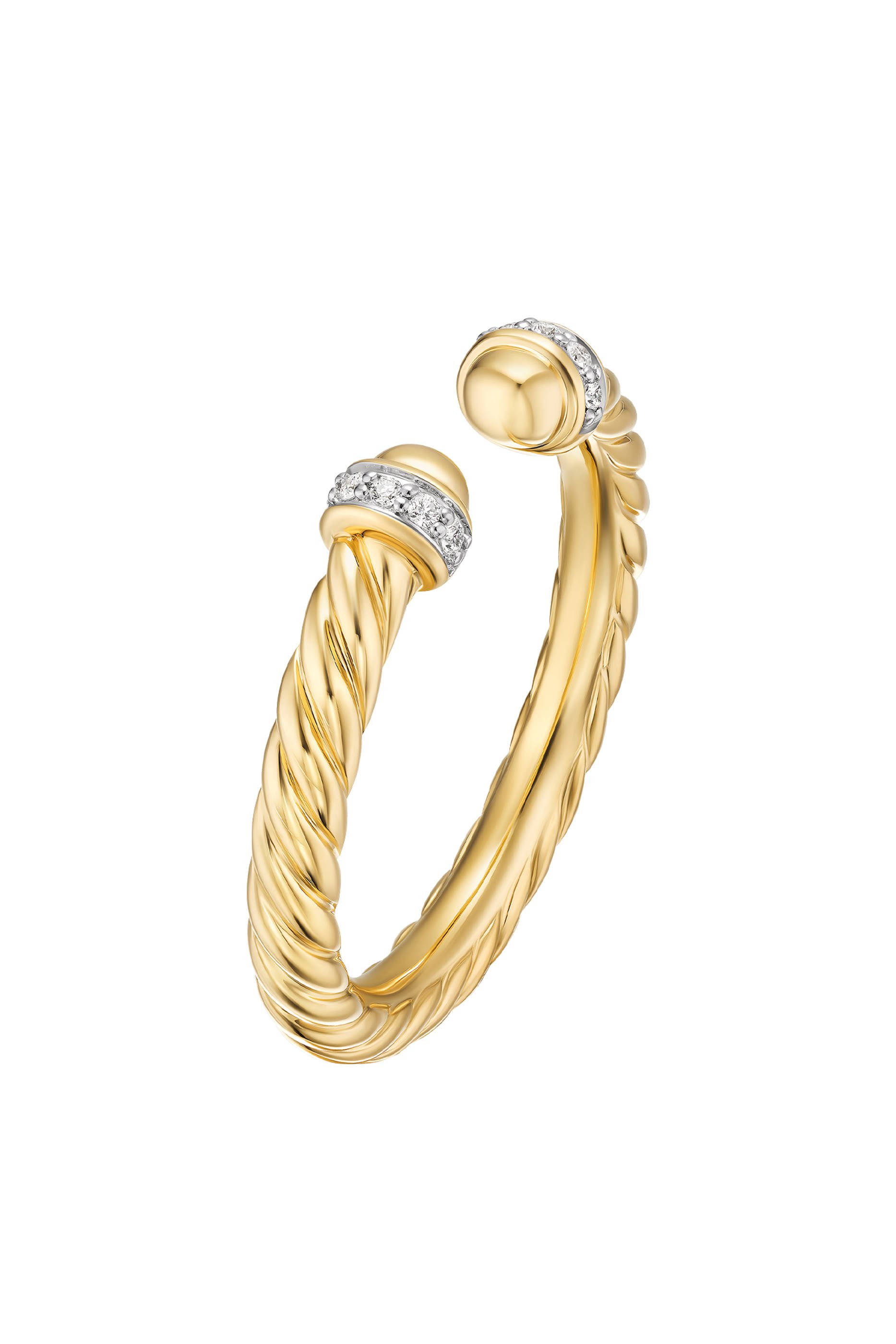 Cable Band Open Ring, 18K Yellow Gold & Diamonds