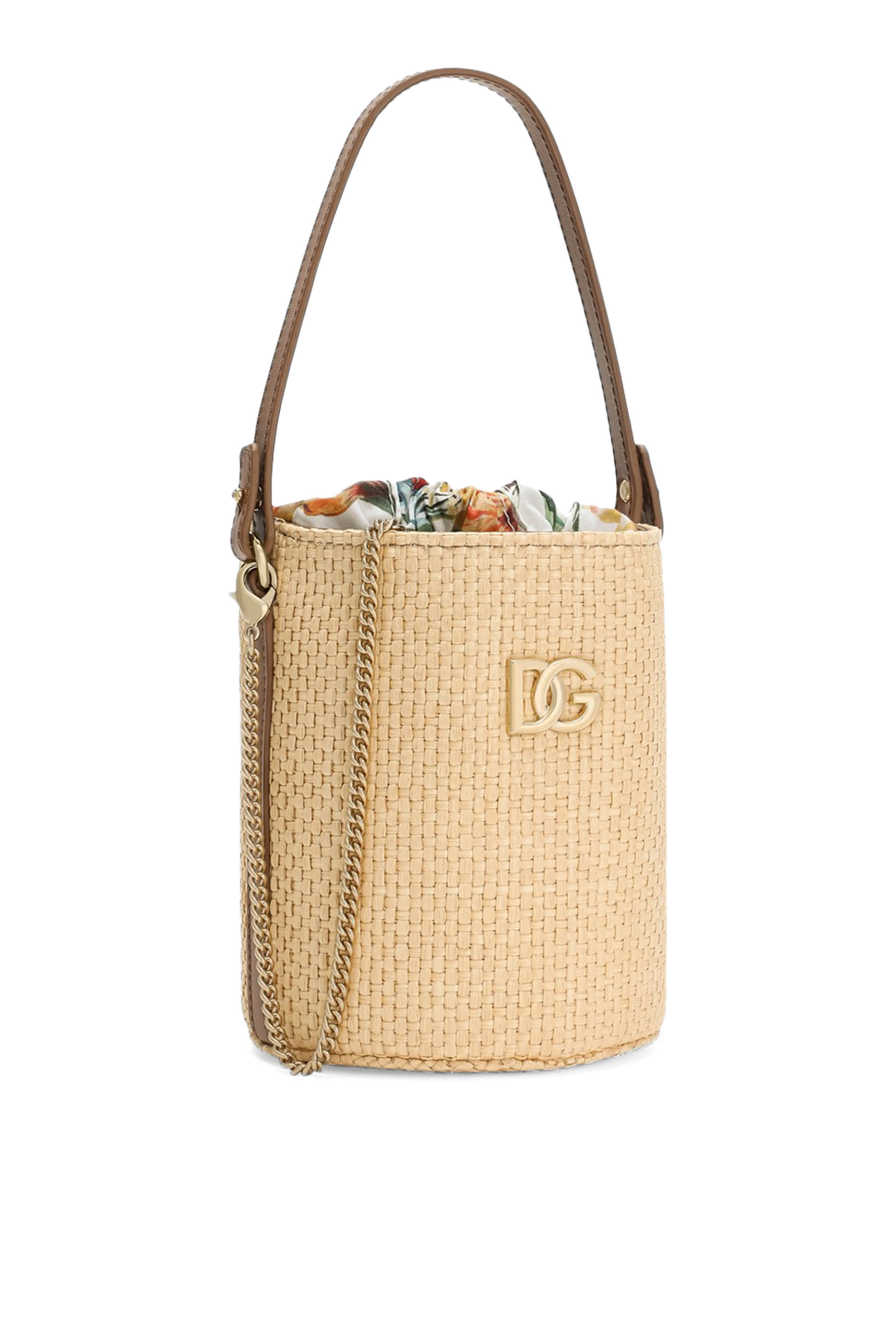 Kids Straw and Nappa Calfskin Coffa Bag