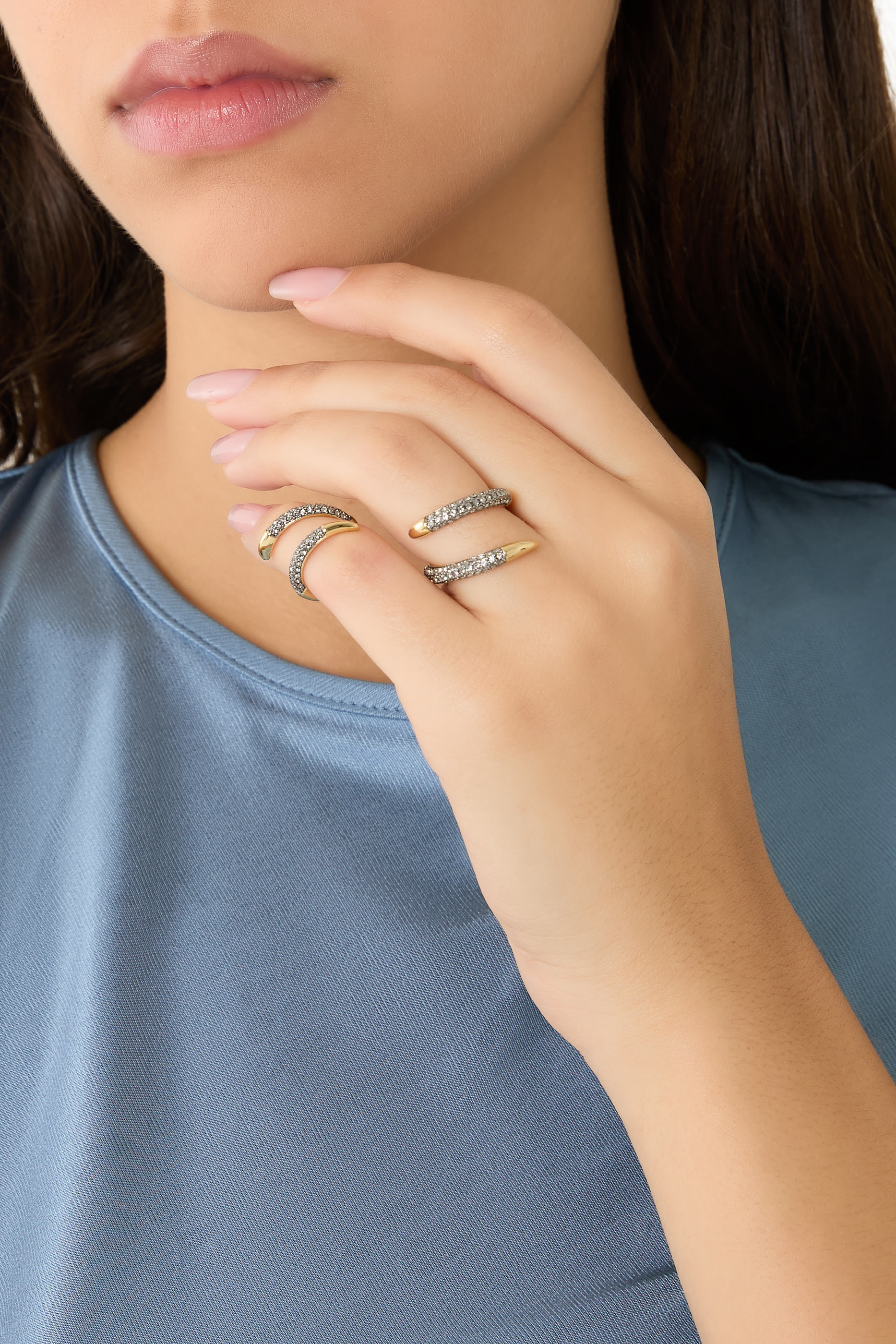 Vesey Duo Ring, 12K Gold Plated Brass  & Crystals