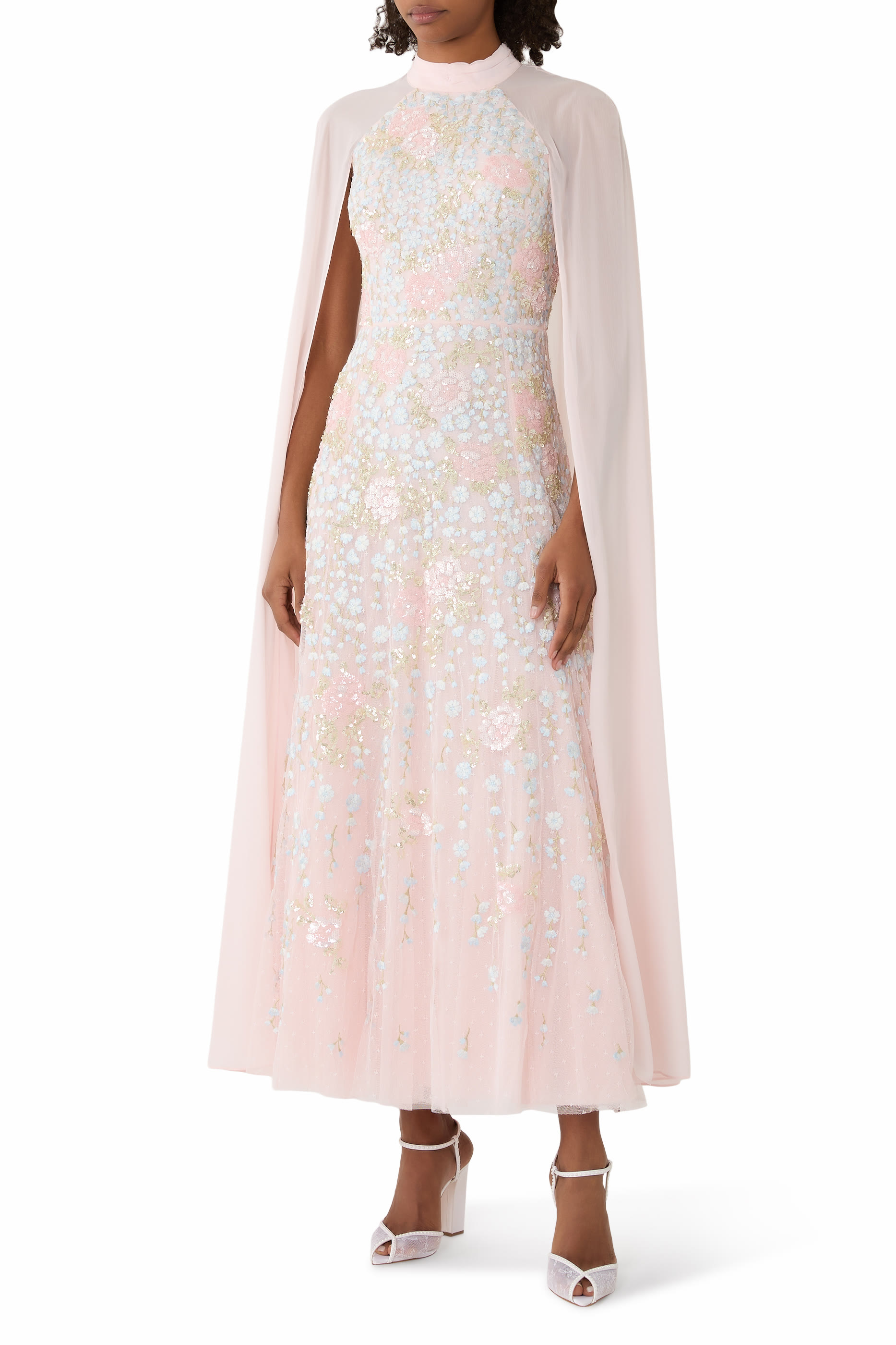 Cressida Floral Cape Ankle Gown