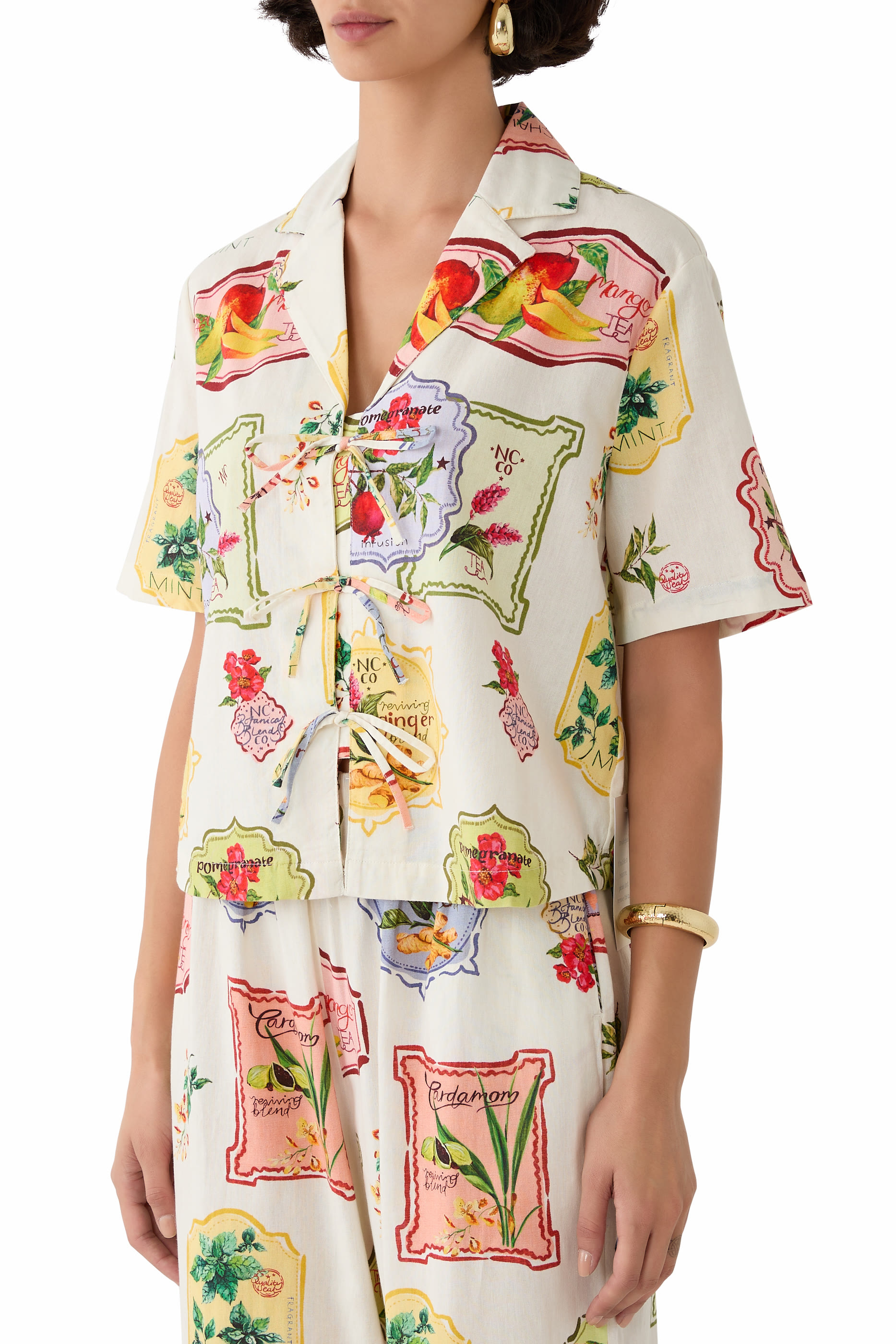 Retro Print Tie Front Shirt