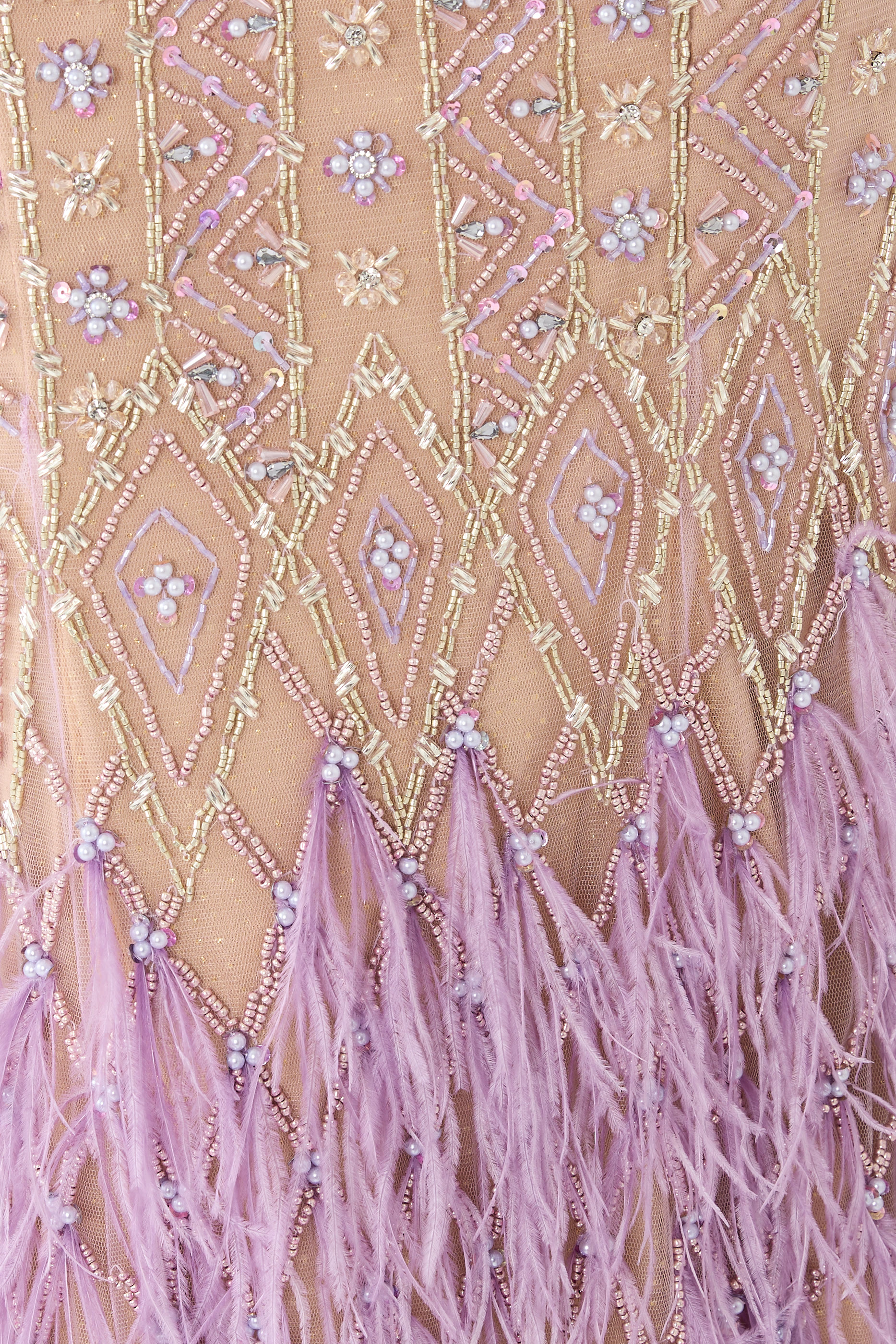 Feather Trim Embellished Evening Dress