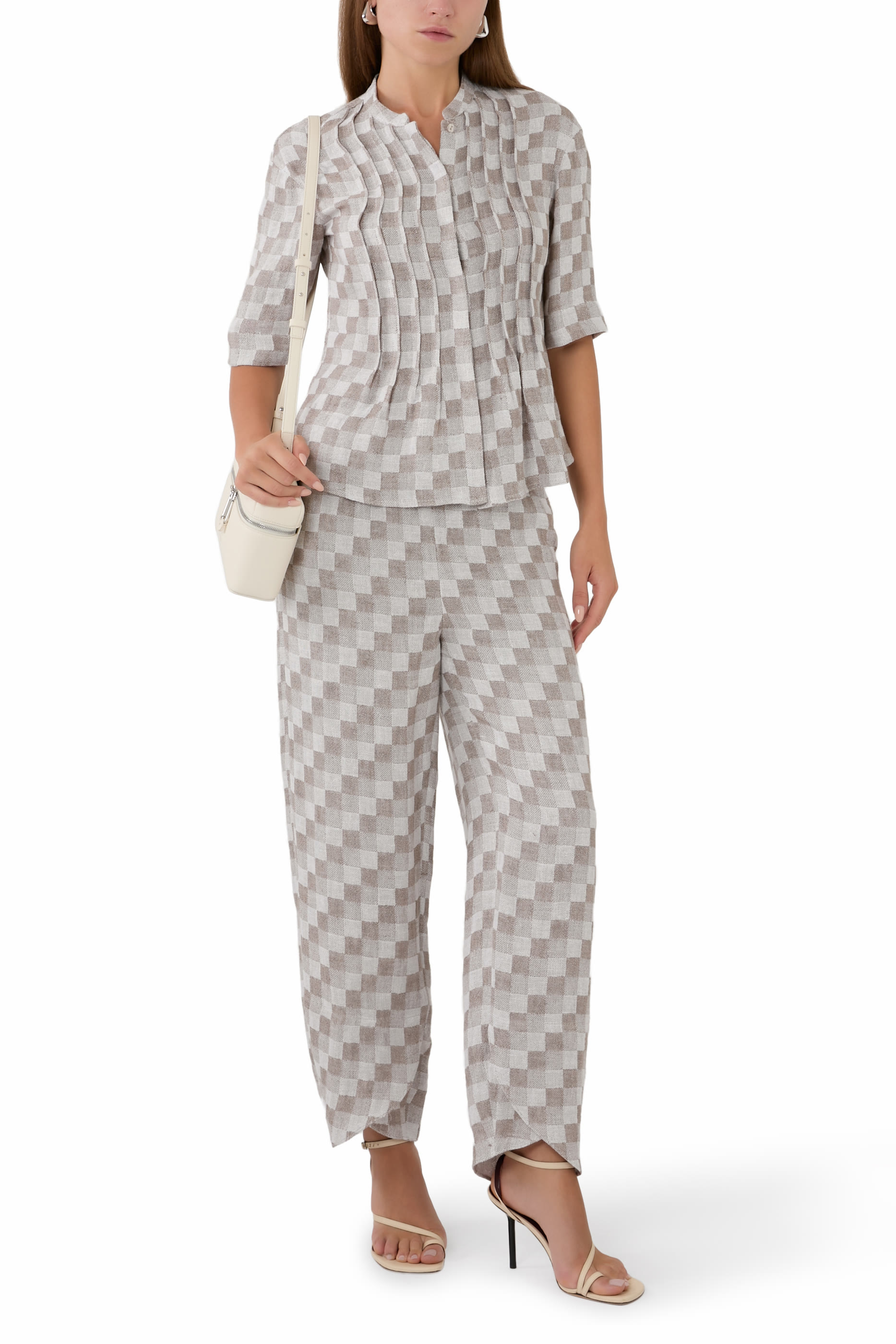 Check Linen Gauze Top