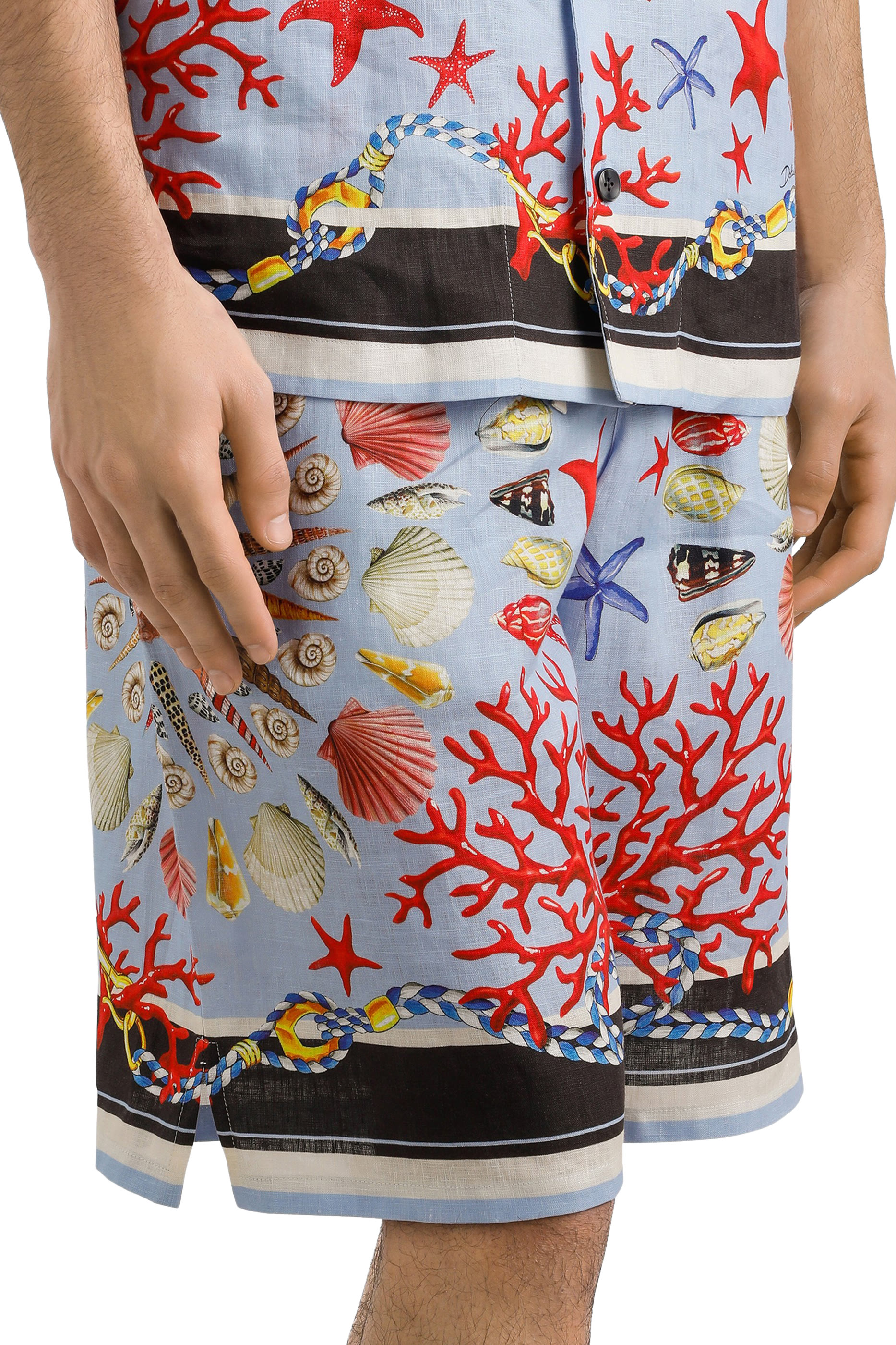  Shell-Print Linen Canvas Shorts