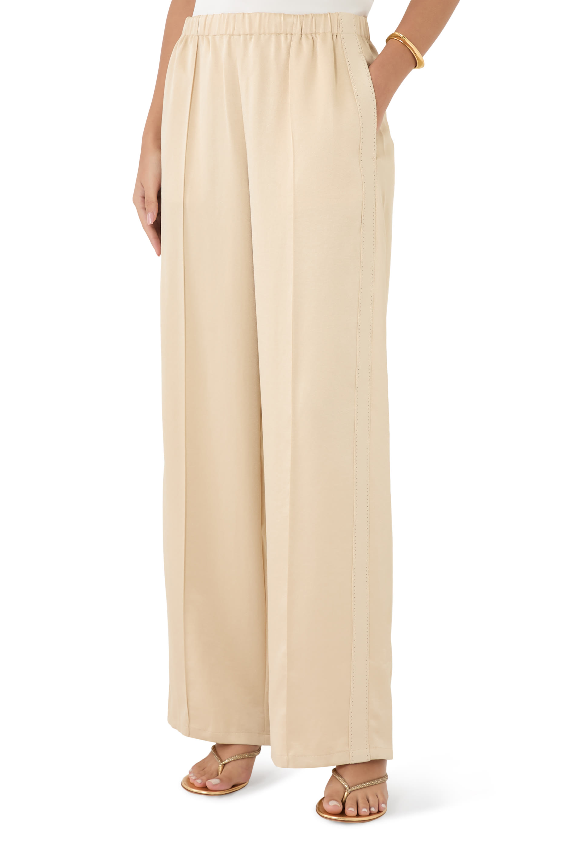 Side-Strap Crepe Pull-On Pants