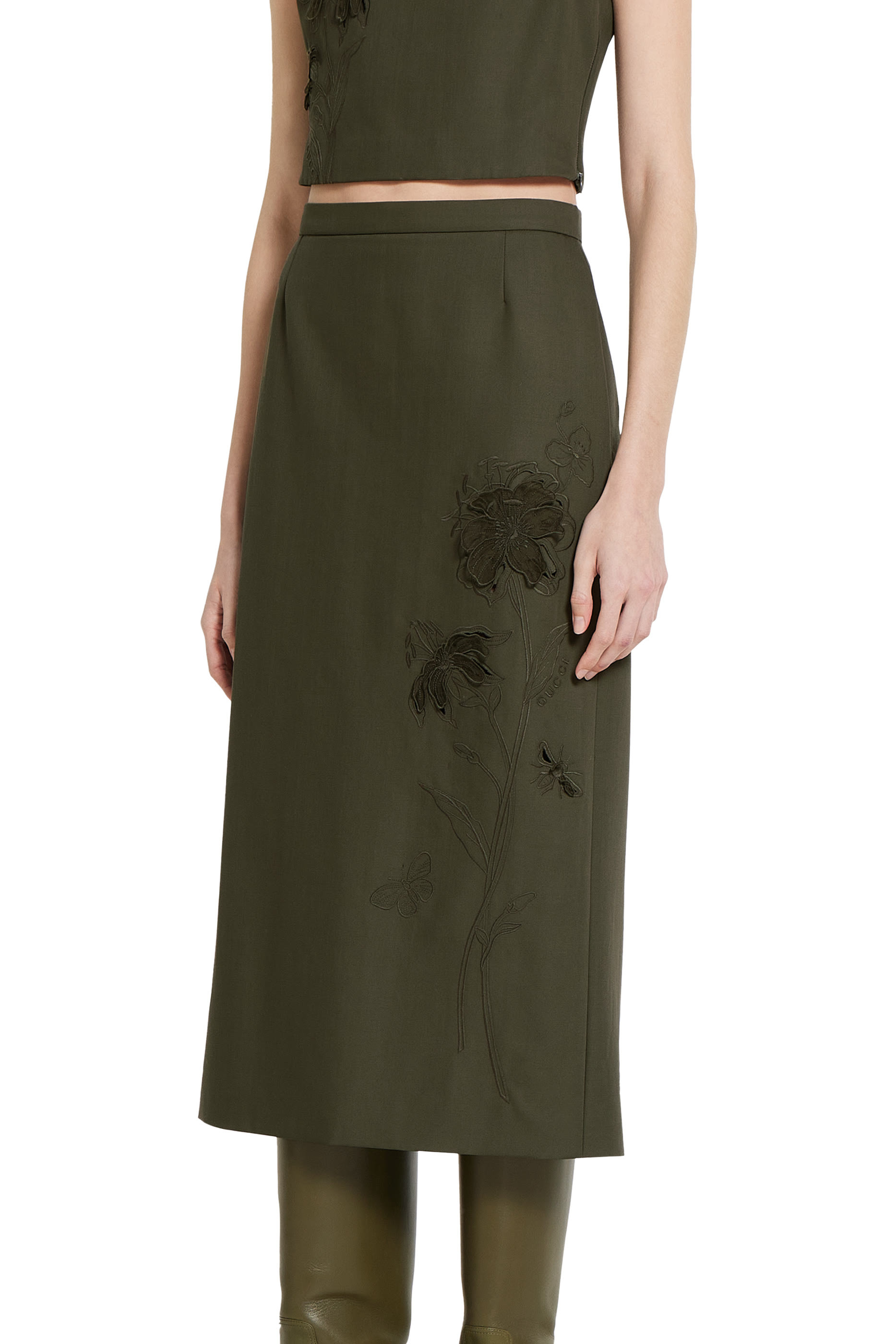 Floral Embroidered Wool Mohair Skirt