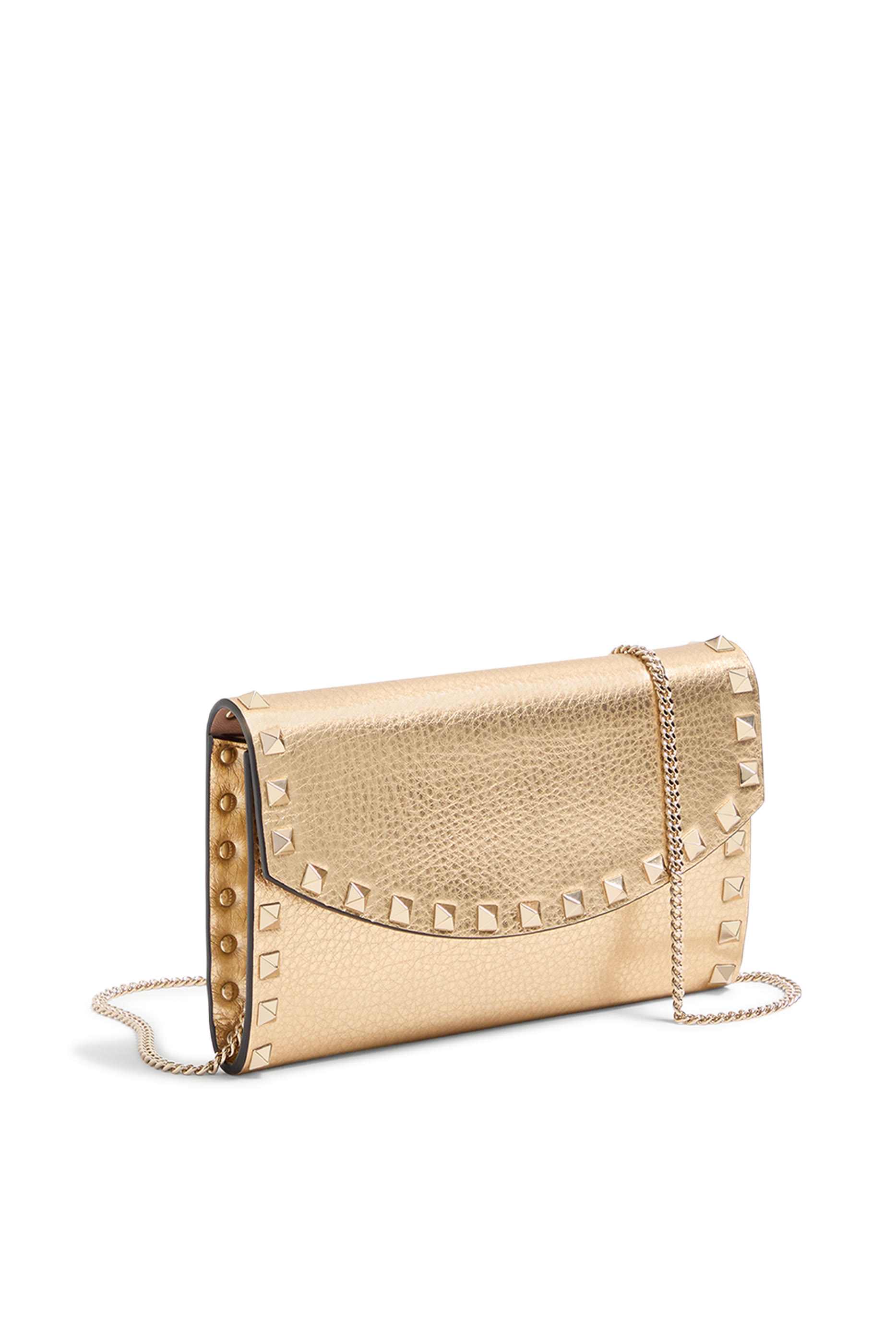 Rockstud Grainy Calfskin Wallet with Chain Strap