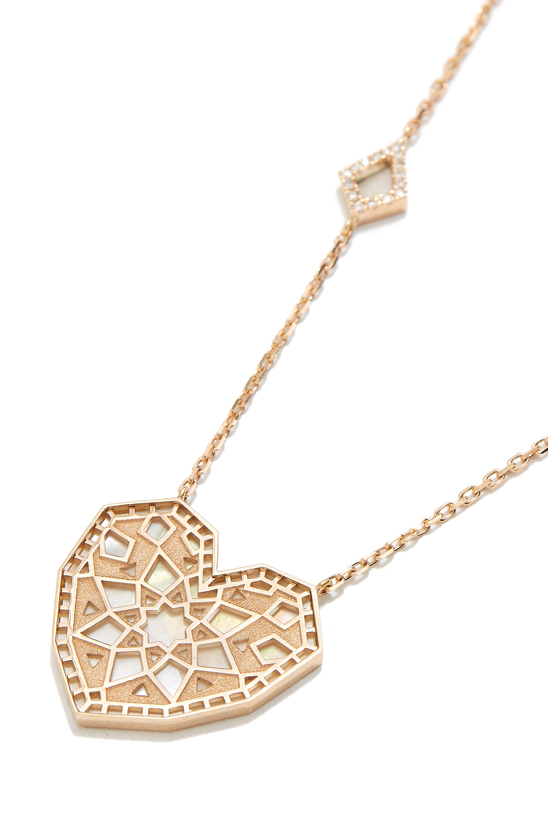 Qalb Turath Large Necklace, 18k Pink Gold & Mother-of-Pearl, Diamonds