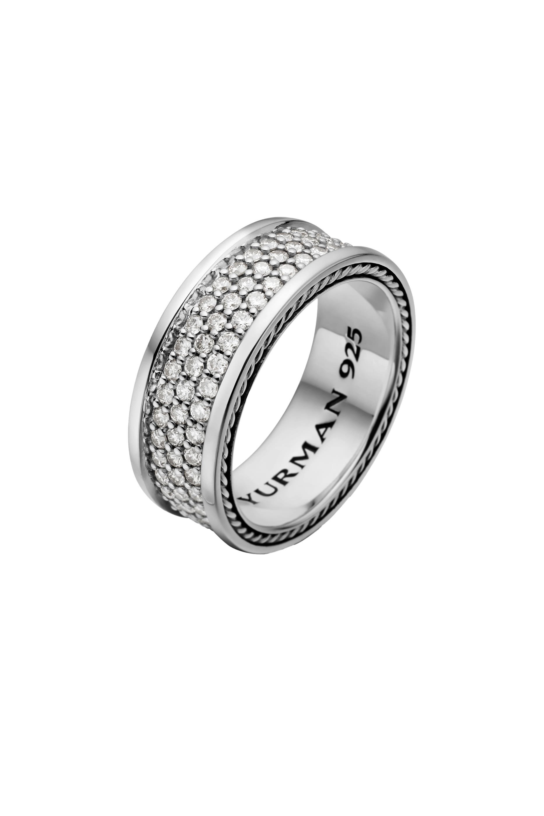 Streamline&reg; Pav&eacute; Three Row Band Ring, Sterling Silver & Diamonds