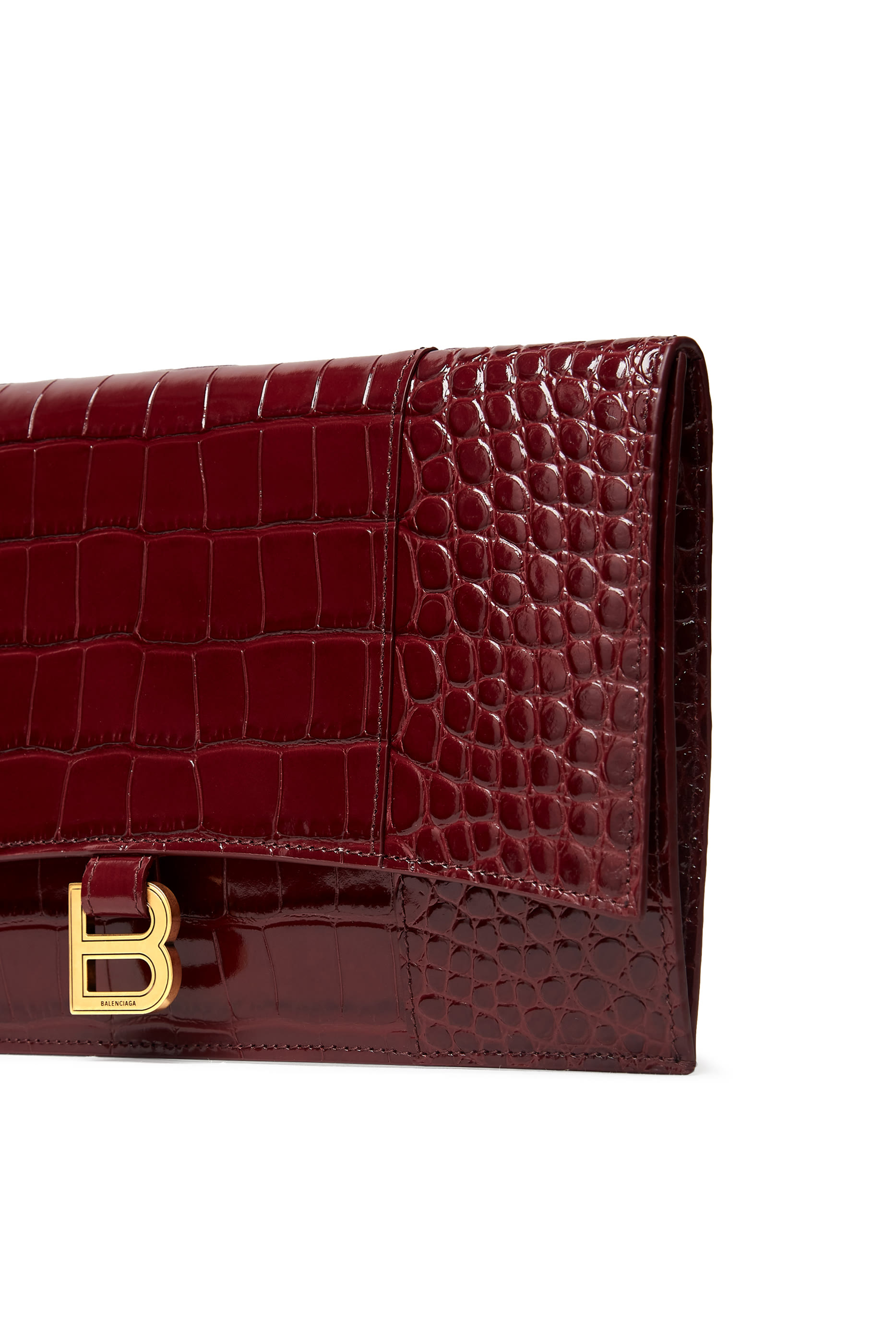 Hourglass Flat Pouch with Flap Crocodile Embossed