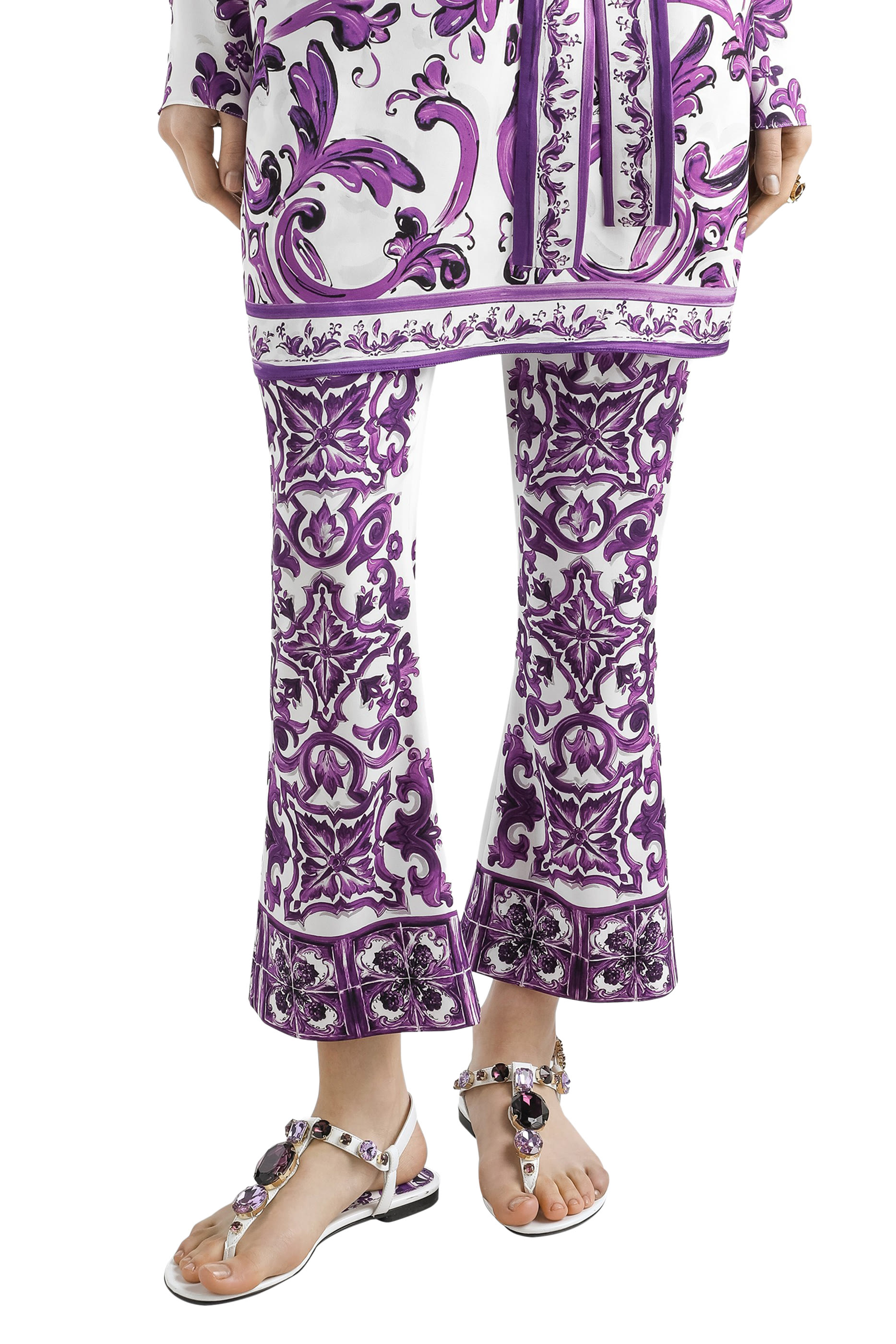 Majolica-Print Silk Trousers