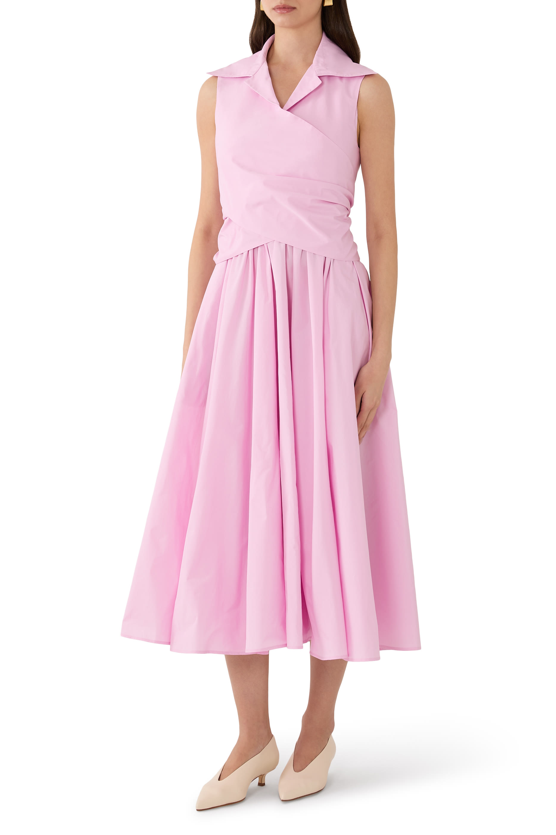 Draped Recycled Faille Midi Dress