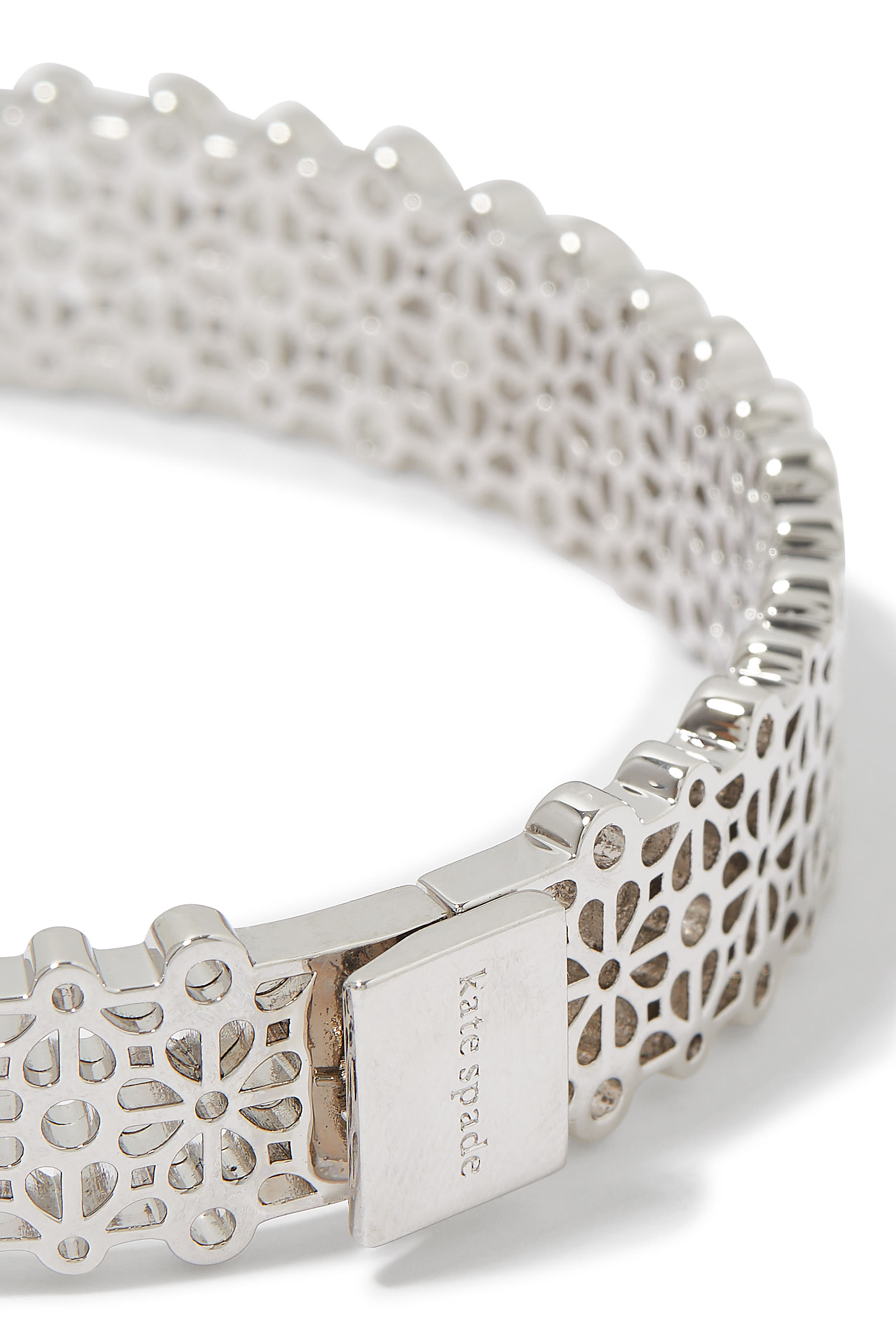 Spade Flower Lace Statement Bangle, Plated Metal, Steel & Cubic Zirconia