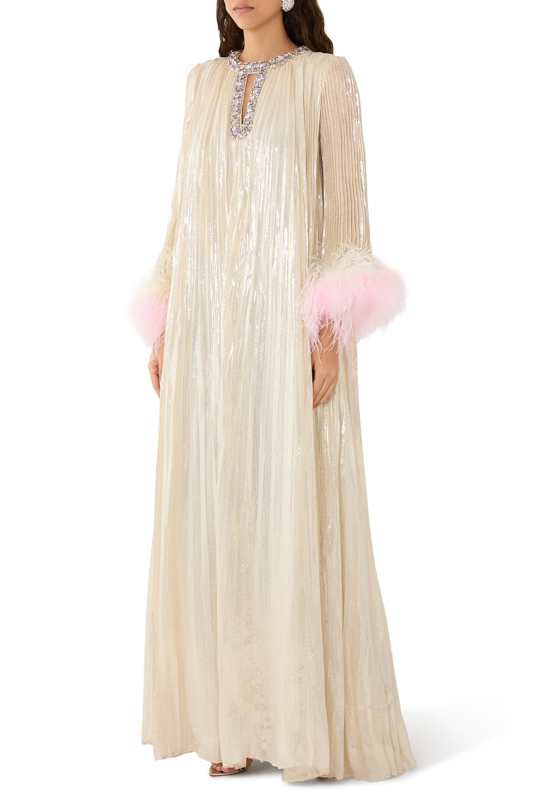 Metallic Ombre Feather Maxi Dress