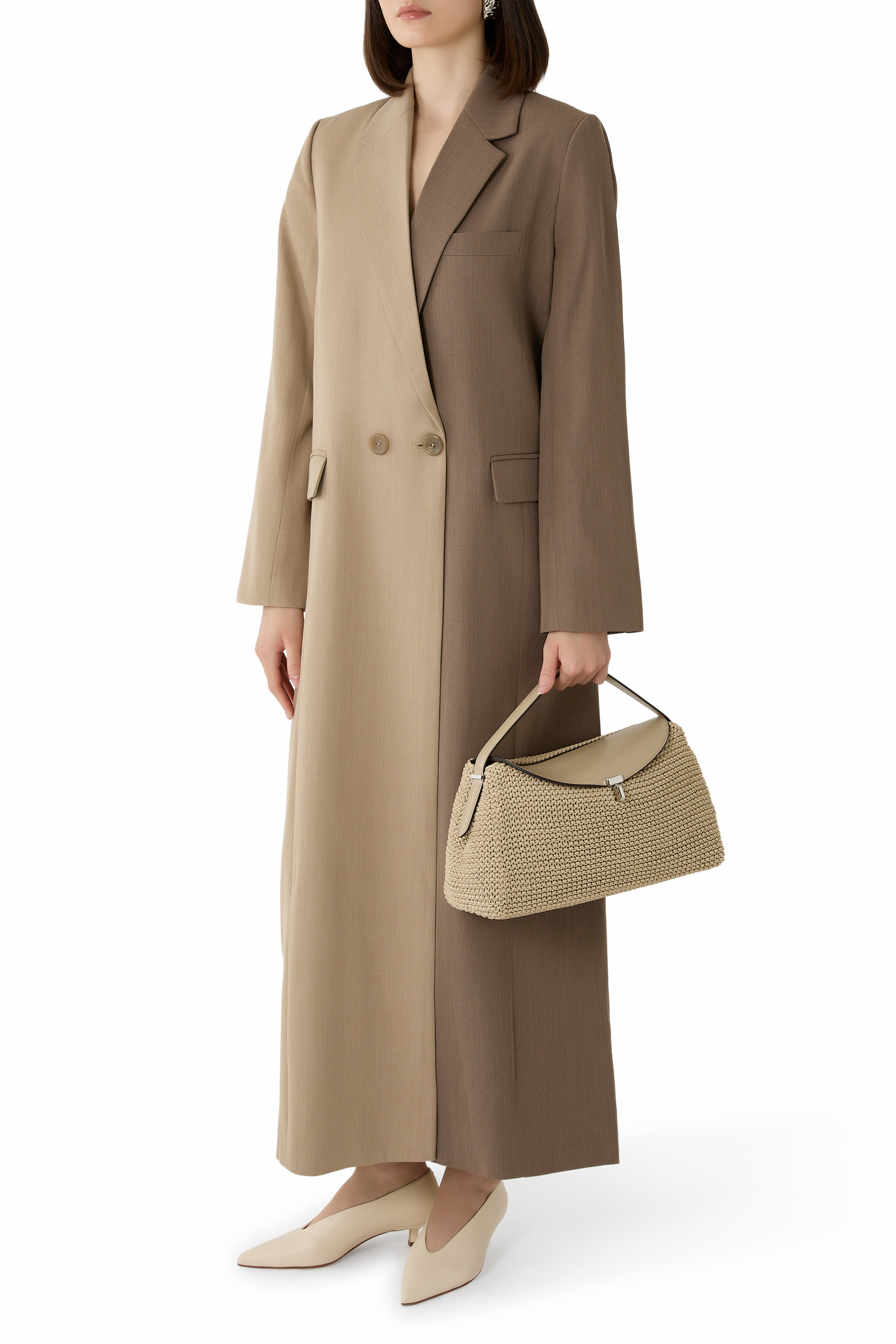 T-Lock Woven-Leather Top Handle Bag