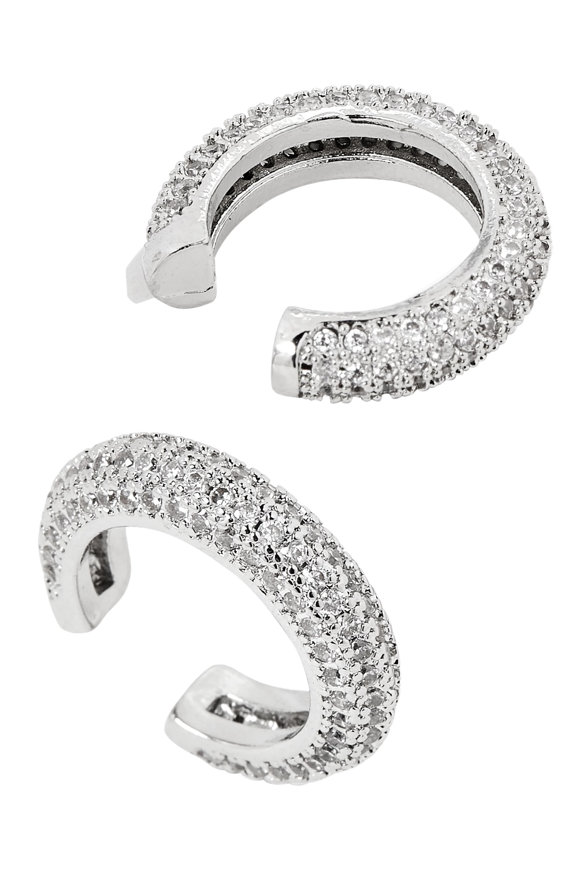 Micro Pave Ear Cuffs Set of 2,  Silver Plated & Cubic Zirconia
