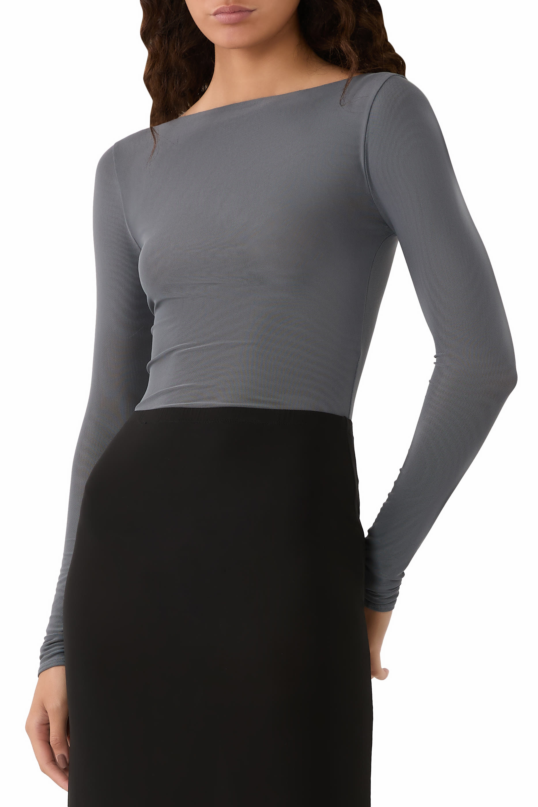 Mesh Boat Neck Bodysuit