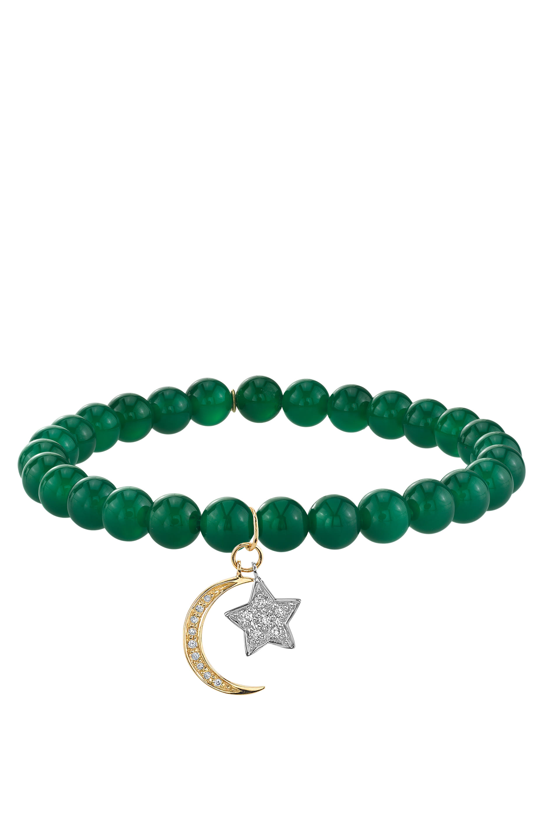 Duo Star and Moon Charm Bracelet, 14k Yellow Gold & Beads, Diamonds