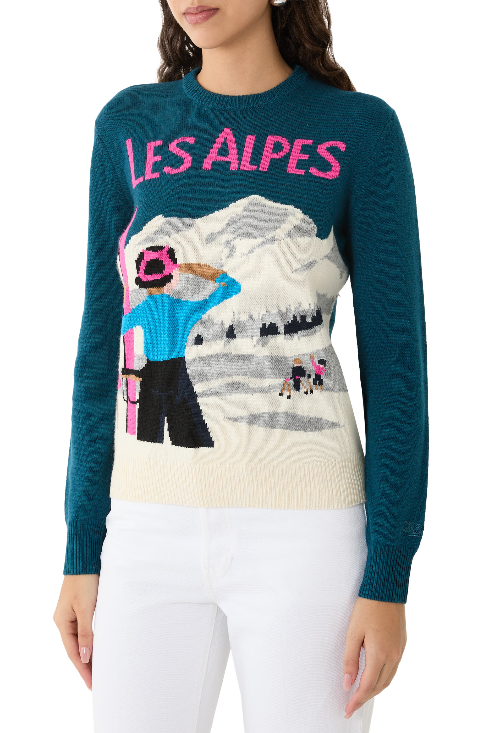 Queen Cashmere-Blend Sweater with St. Moritz Postcard