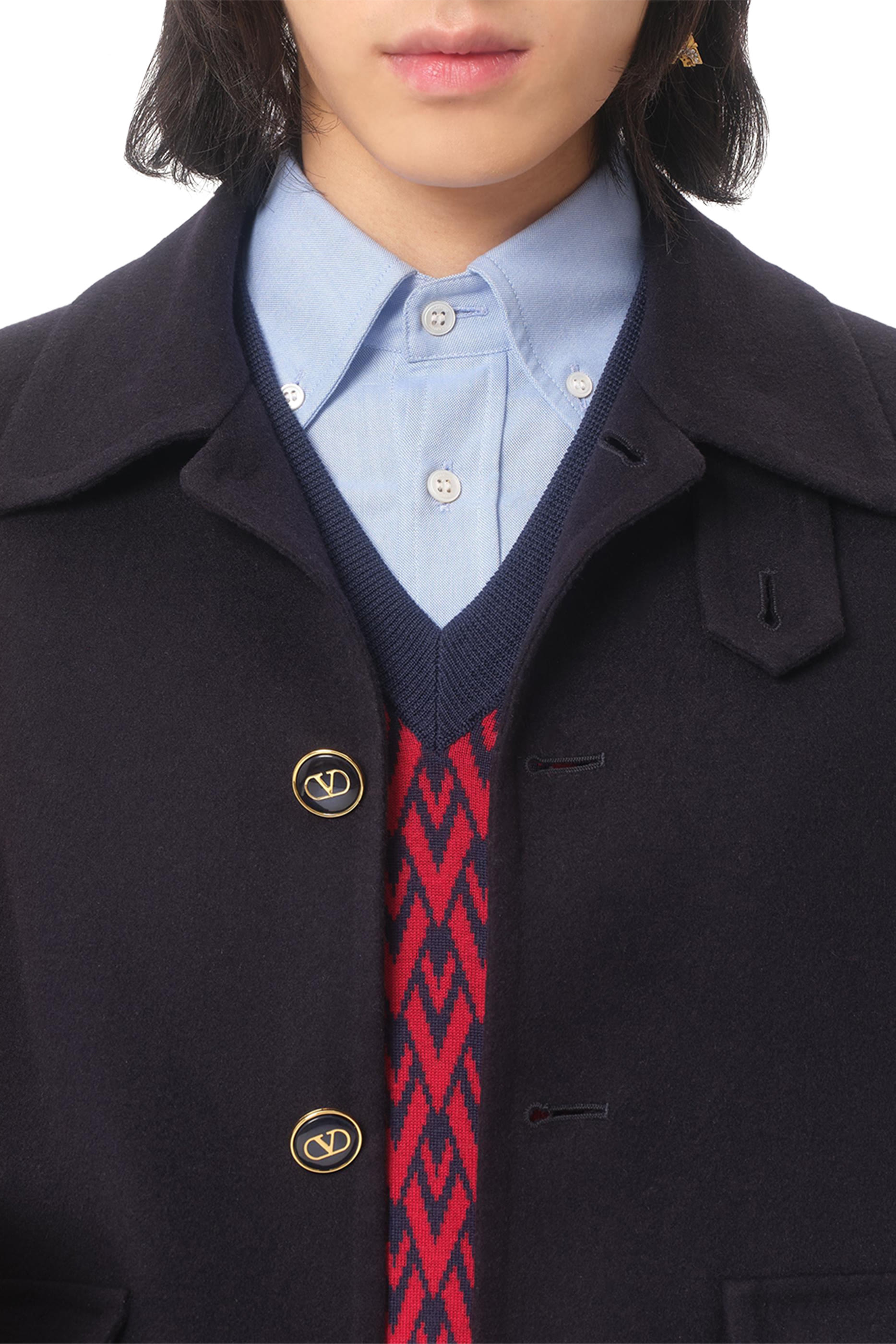 Wool Sweater with Toute la V Jacquard Pattern 