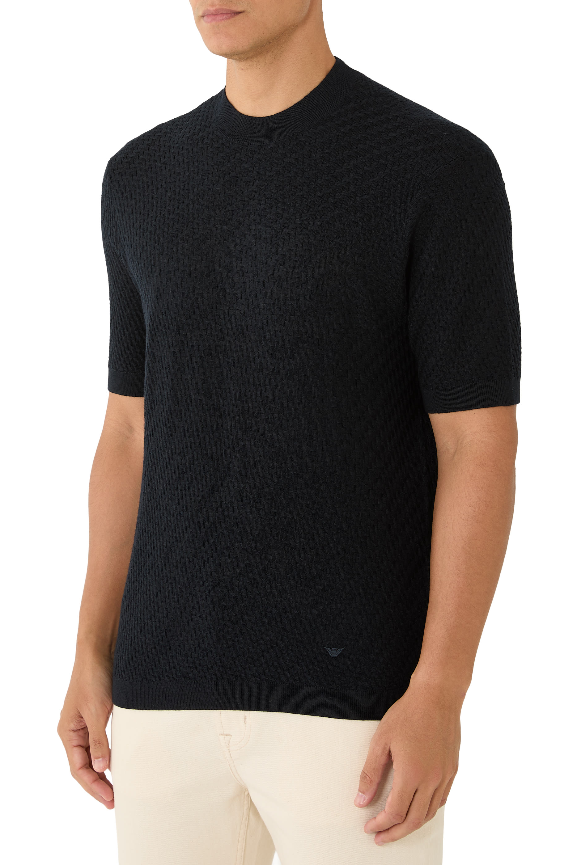 Knit Short Sleeves Herringbone T-Shirt